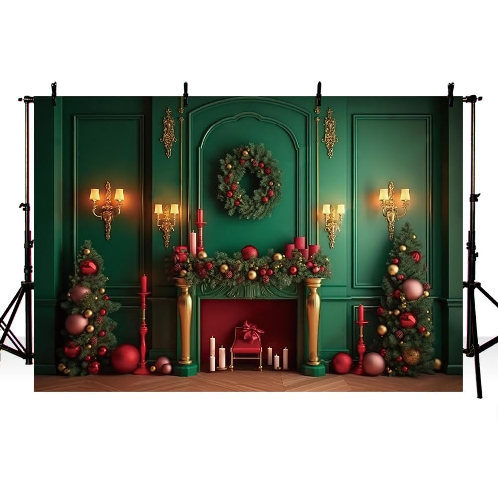 AIBIIN 7x5ft Christmas background Retro Indoor Christmas Fireplace Xmas Tree Decoration Banner Portrait Photograph Backdrop Photo Props