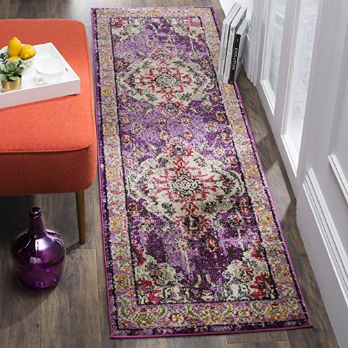 Safavieh Monaco Collection MNC243P Vintage Bohemian Violet and Fuchsia Pink Distressed Runner (2'2" x 12')