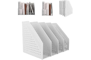 BEANPRECOY Porte-revues pliable avec 4 compartiments, porte-revues, classeur vertical pour bureau, école, maison (blanc, 4 co