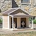 Antique Large Dog House W Roof Solid Wood Penthouse Kennels Crates Duplex 51x43x43 W Balcony & Ez Entrance for Two Dogs. For Outdoor Dog Bed Has a Raised Bottom and Natural Insulation. White Wash
