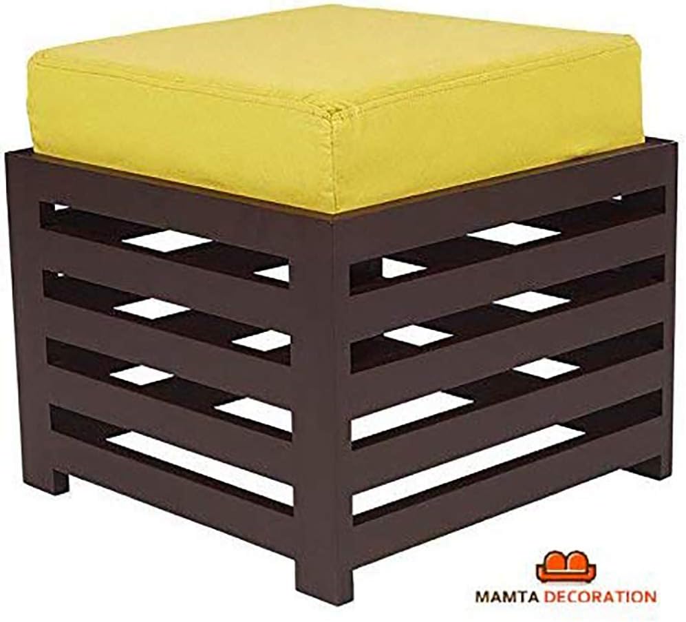 Designer Yellow Wooden Kitchen Stools with Cushions