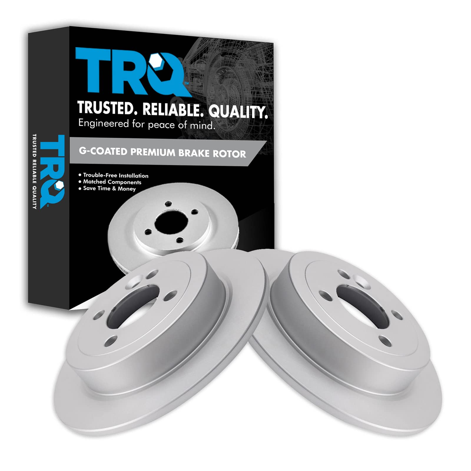 TRQ Rear Brake Rotors Set Solid Premium G-Coated Compatible with 2002-2006 Mini Cooper