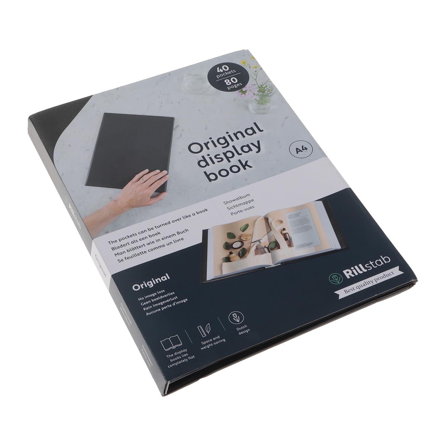 Rillstab Original Display Book (40 Transparent/Clear Pockets) | A4 Front Page Ring Binder Portfolio & Project Presentation Folder for Meetings & Conferences| Poly Clear Pocket Folder | Black | 99444