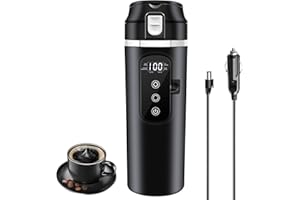 DC 12V/24V Car Travel Electric Kettle, 400ml Car Heating Mug with Anti-Spill Lid, Leak-proof, 304 Stainless Steel Liner Porta
