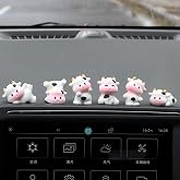 6 Pcs Mini Cows Car Accessories, Cow Print Dashboard Decorations &amp; Rear View Mirror Ornaments, Cute Car Decor for Women