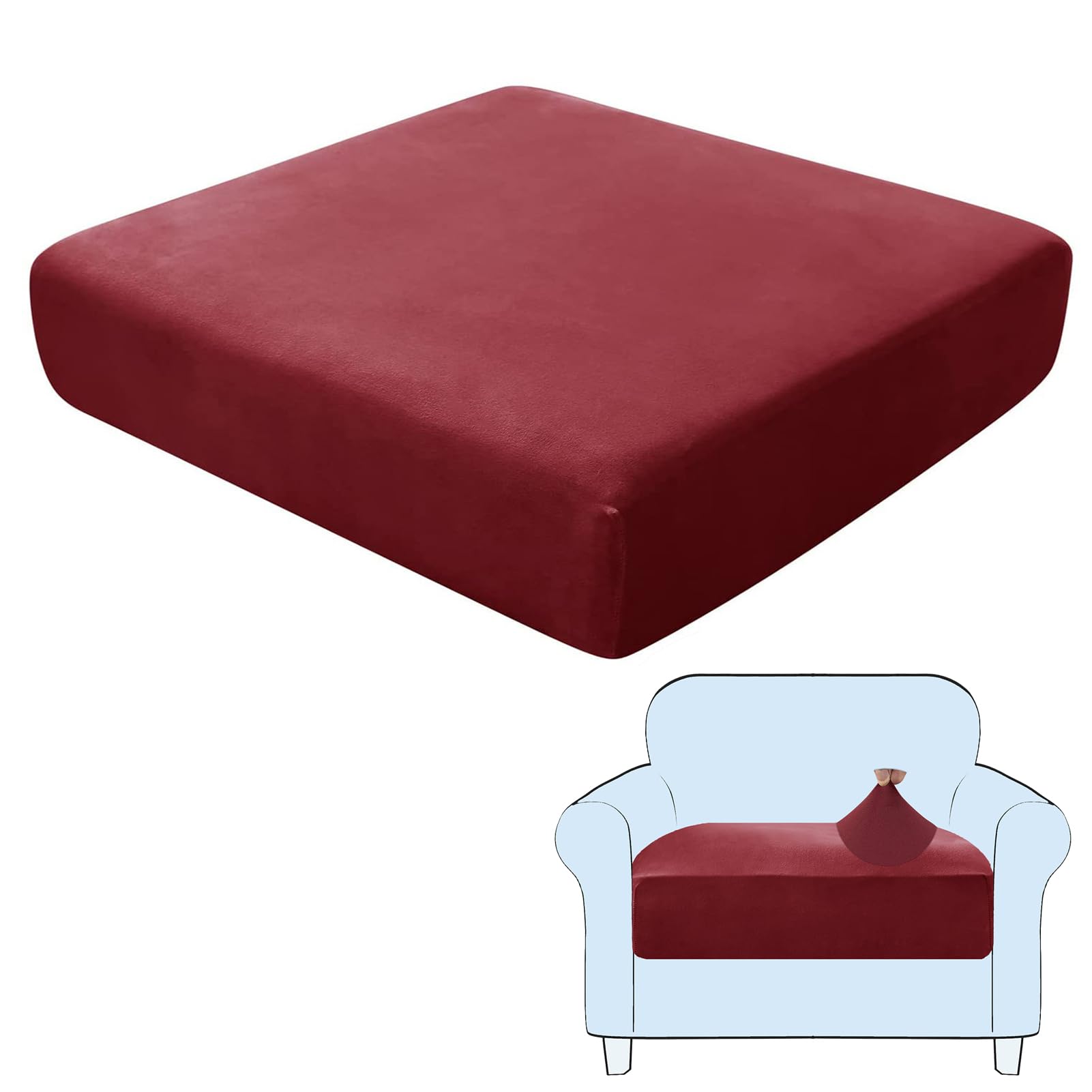 SHUOJIA Sofa Seat Cushion Covers, Stretch Velvet Sofa Cover, Non-Slip Couch Cushion Covers Replacement for Individual Cushion,with Elastic Fabric,Machine Washable (Dark Red,1-Seater)
