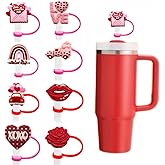 8PCS Valentines Day Straw Toppers for Stanley Cup New Pink Heart Red Lips Cover Cap 40oz/30oz Tumbler, 3D Silicone Straw Cover Caps for 10mm Straws, Festive Cup Accessories & Valentines Gifts
