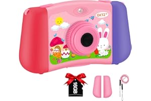 GKTZ Kids Camera for Girls, Kids Music Player Toddler Digital Video Camera with Flashlight Children Selfie Camera for 3 4 5 6 7 8 Year Old Girls with 16GB Micro SD Card-Pink