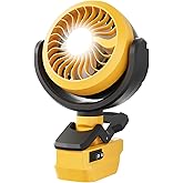 Samvinor Battery Powered Fan for Dewalt 20V Max Battery, Cordless Portable Camping Fan, Clip Fans with LED Light, 210° Adjustable, for Jobsite Tent Travel Fishing Outdoor (Battery Not Included)