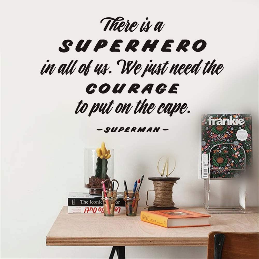 Pqzqmq Superman Quote-Motivational Wall Art-There Is A Superhero In All Of Us We Just Need The Courage To Put On The Cape-Classroom Nursery Mural Decor
