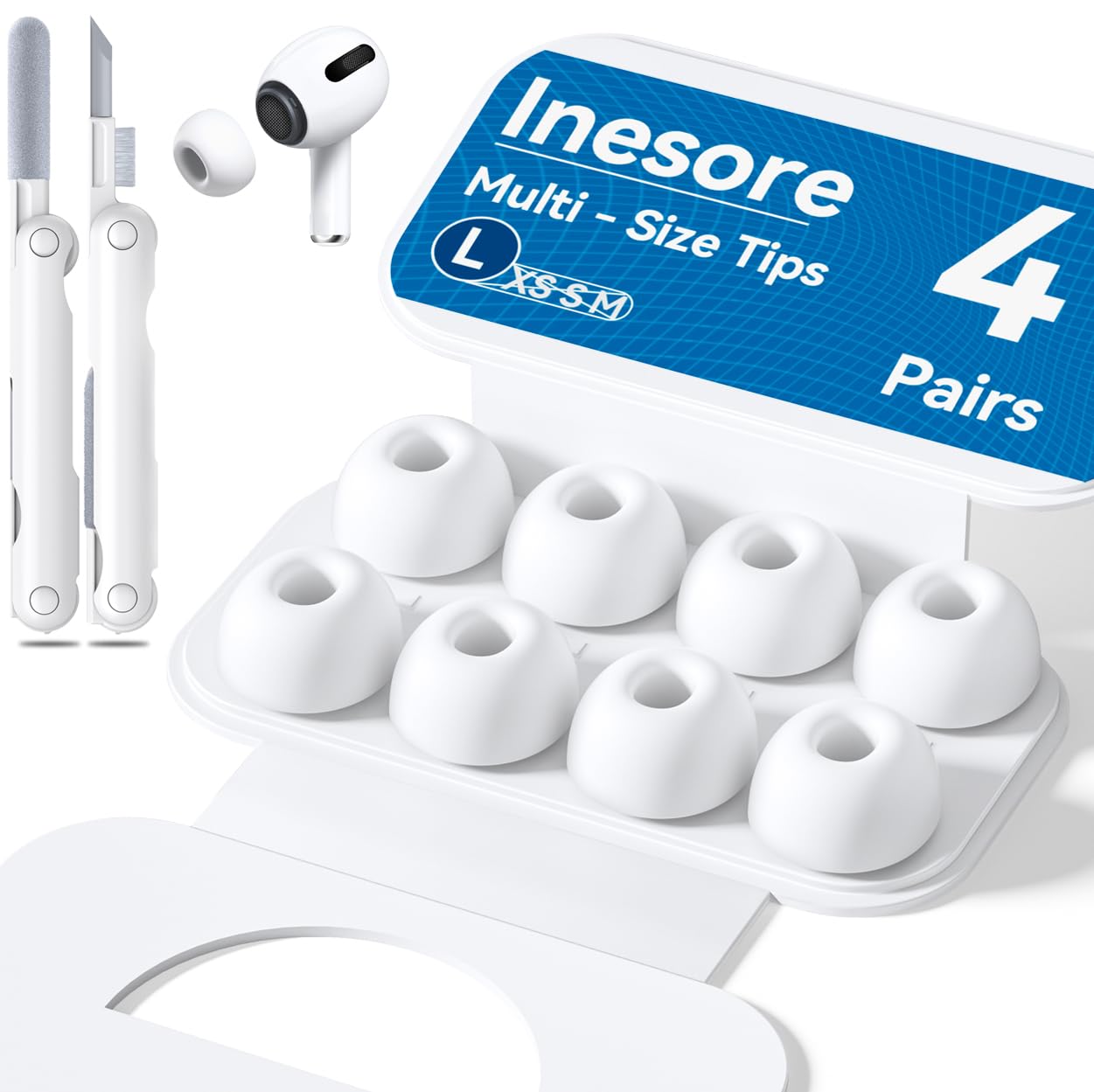 Photo 1 of Replacement Ear Tips for AirPods Pro 2nd/1st Generation with Portable Storage Box & Cleaner Pen,Noise Reduction Holewith & Built-in dust Guard Screen,Silicone Ear Tips -L/Size 4 Pairs