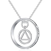 MEIDERBO AA Necklace 925 Sterling Silver Alcoholics Anonymous Recovery Symbol Necklace AA Sobriety Jewelry Sobriety Gifts for Women