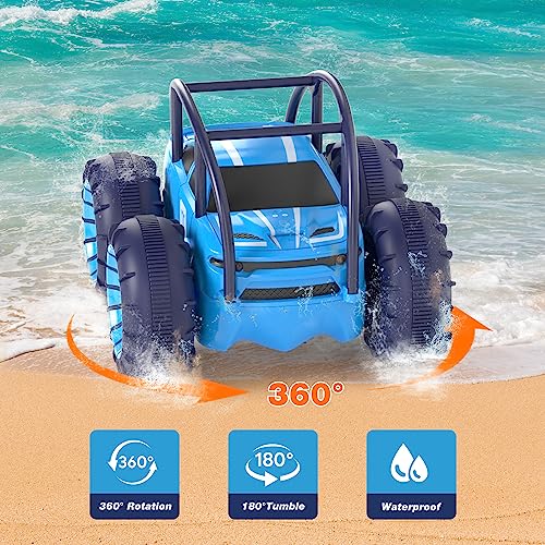 MaxTronic Fast Direct Charging Remote Control Cars, 360° Flip Waterproof Stunt Car with ON/OFF Cool LED, 2.4GHz 4WD Indoor Outdoor Kids RC Toy Gift ideas for Kids Boys Girls