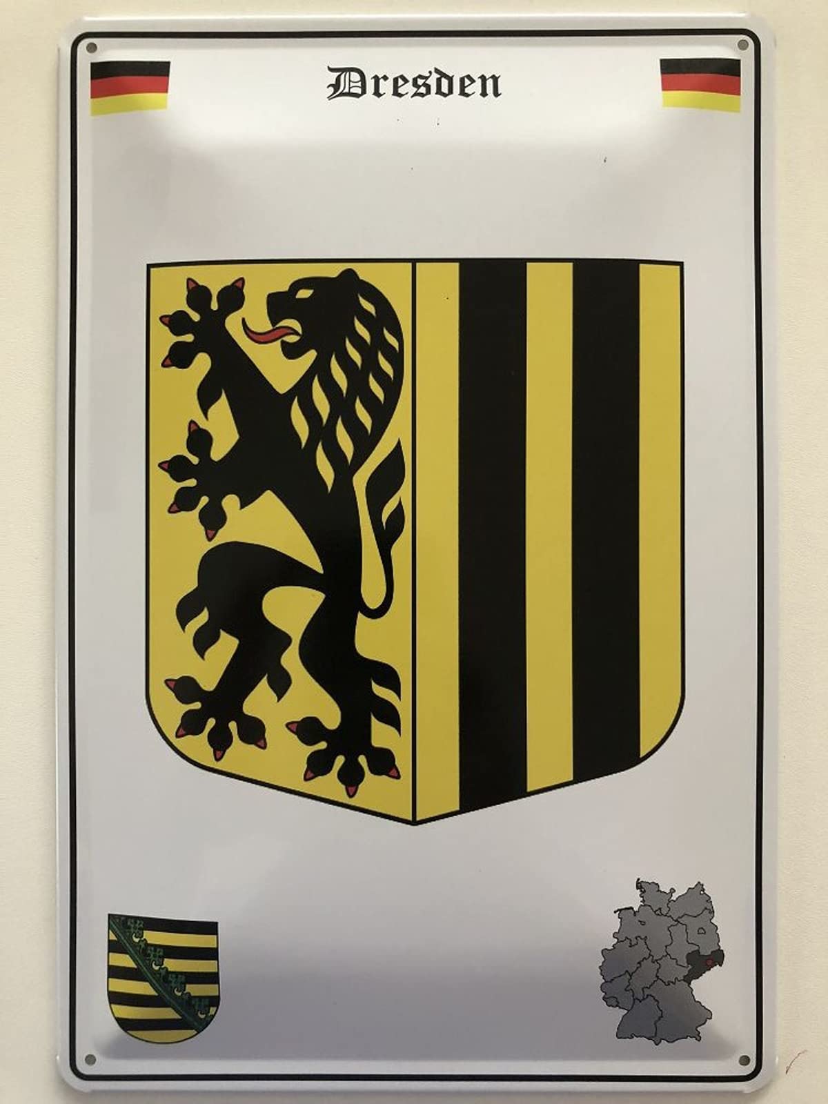 Tin Sign 20 x 30 cm Domed Dresden Coat of Arms Decorative Gift Sign