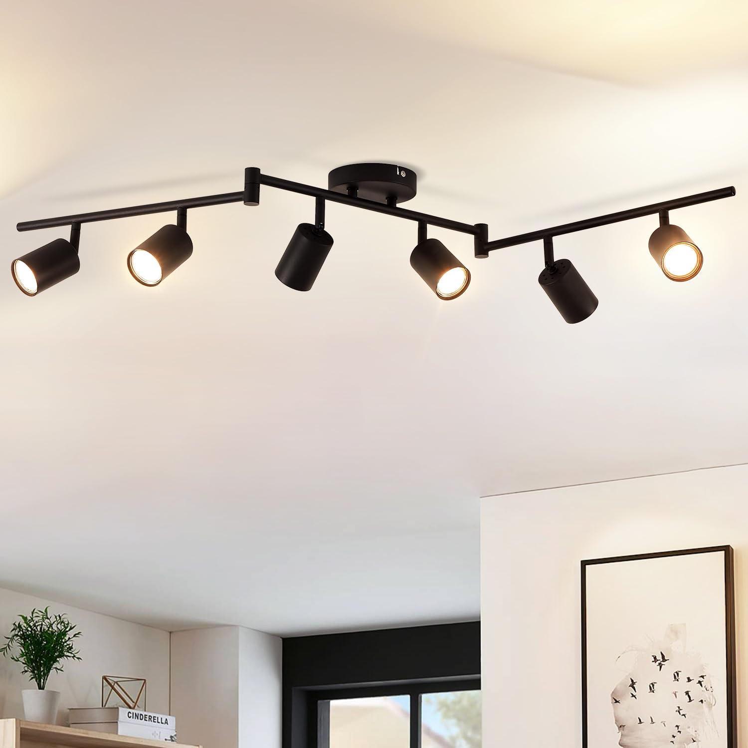 ANWIO 6 Black GU10 Spotlight Ceiling Lights,Bedroom Kitchen Lights Ceiling,GU10 Industrial Hallway Ceiling Light Fitting,Spot Light Bar Indoor Adjustable Light Ceiling Spot Lamp(Bulbs Not Included) — image 1