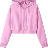 Remidoo Women's Zip Up Cropped Hoodie Crop Top Sweatshirt Drawstring Long Sleeve Jacket