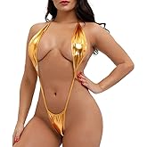 CHILIRIA Slingshot Bikini One Piece Micro G String Thong Microkini Extreme Wet Look Lingerie Swimsuits Bathing Suit Bodysuit Gold