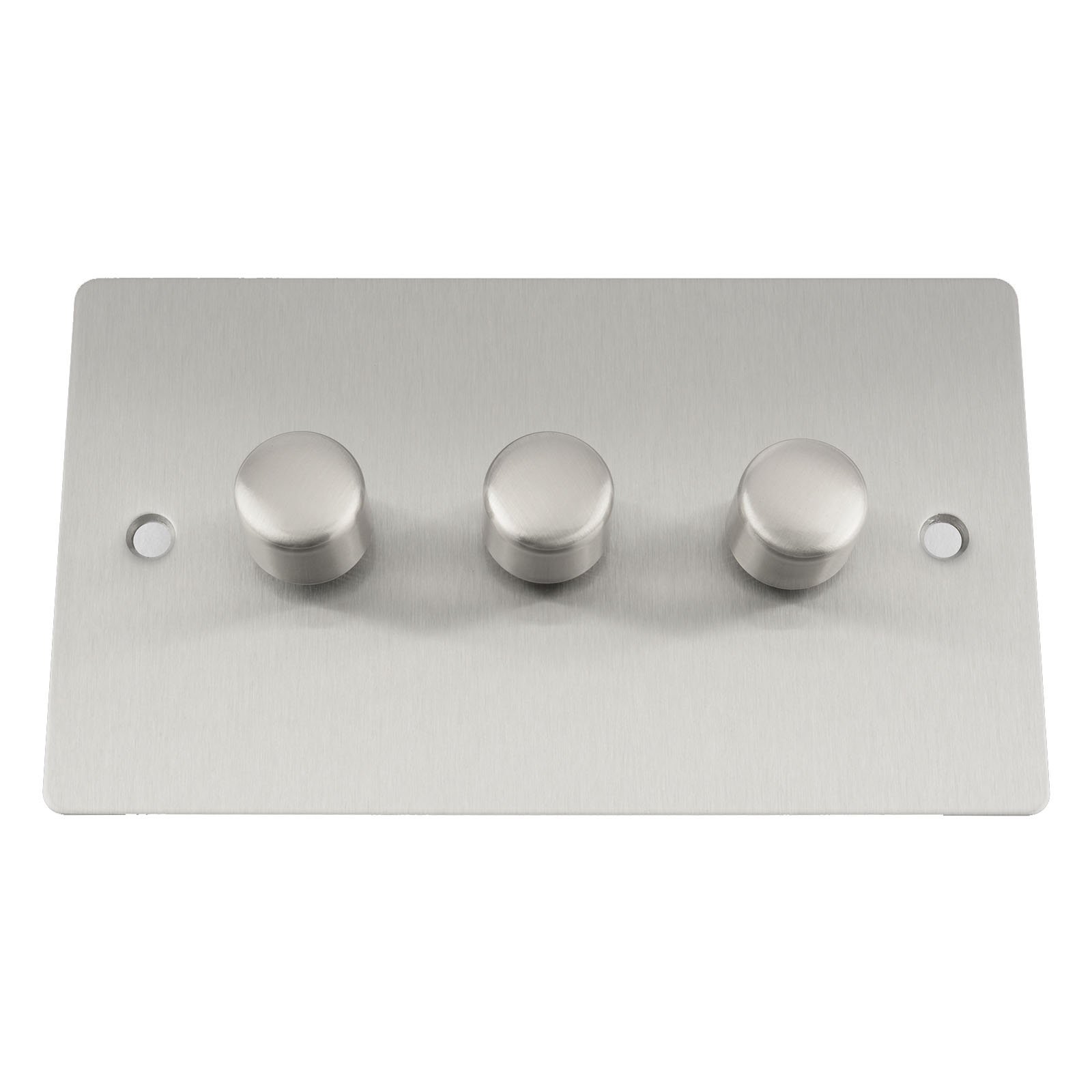 Light Dimmer Switch 3 Gang 2 Way 10 Amp - 400W - Satin Matt Chrome - Flat