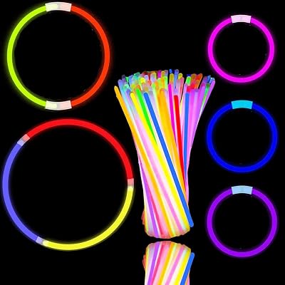 AuFiiy Glow Sticks 100pcs 8in with Connectors Multi-Color Night Party Pack