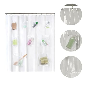 Delaman Duschvorhang Transparent Weiss Duschvorhang Mit Taschen