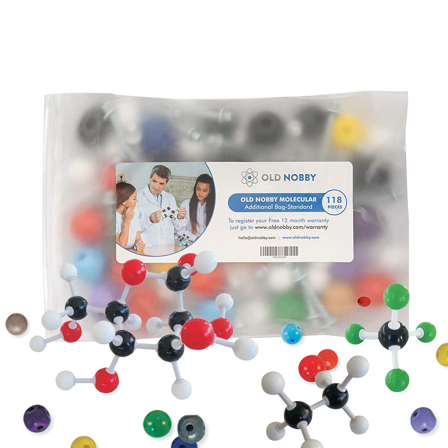 Old Nobby 118-Piece Supplementary Chemistry Molecular Model Kit - Build 3D Structures for Study, Teaching and Lab Use - Durable Atoms and Bonds, Easy Assembly with Portable Storage Case