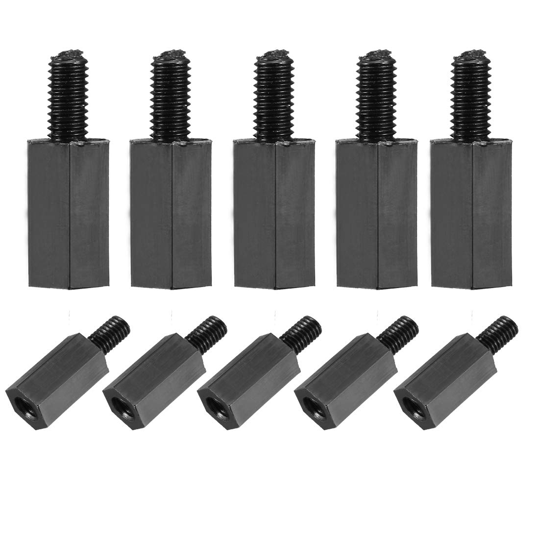 Sourcingmap M3x10mm+6mm Male-Female Hex Nylon PCB Motherboard Spacer Standoff for FPV Drone Quadcopter, Computer & Circuit Board Black 100pcs