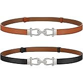 JASGOOD 2 Pack Women’s Thin Belts Pu Leather Adjustable Skinny Waist Belts for Jeans Pants Dresses with Gold Buckle