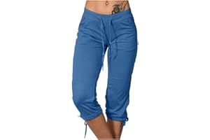 MaMiDay Capris for Women Loose Fit Drawsting High Waisted Sweatpants Lightweight Capri Pants Tie Leg Joggers with Pockets