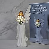 Starryfill 11.8"(H) Angel Figurine with Switch Remote Controller, Hand-Painted Angel Statue Hold 10 LED Warm White Lights Blue Flower for Mother Women Memory Gifts Home Decor