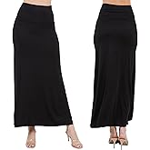 Azules Women’s Maxi Skirt – Soft Stretchy Rayon Fold Over High Waist Long Flowy Boho Skirt for Casual or Dressy Wear X-Large