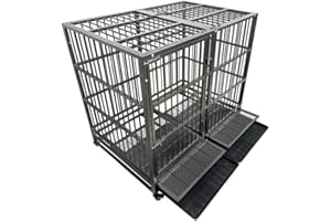 KOKOTANGS 54/48/42/38 Inch Heavy Duty Dog Crate Cage with Wheels, Indestructible and Escape Proof Steel Kennel Indoor for High Anxiety Dogs with Sturdy Locks, Double Door and Tray, Extra Large XL XXL