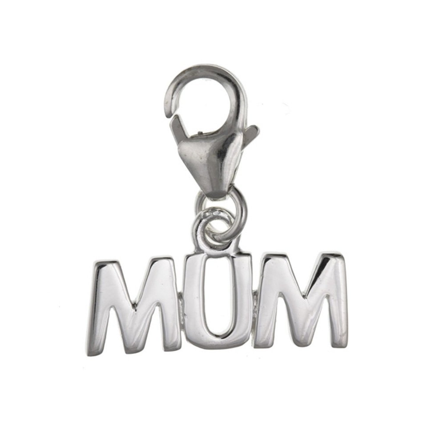 MUM Sterling Silver Clip On Charm Pendant with Lobster Clasp for Women - Compatible with Thomas Sabo Charms Bracelet - Women's Clasp Charms
