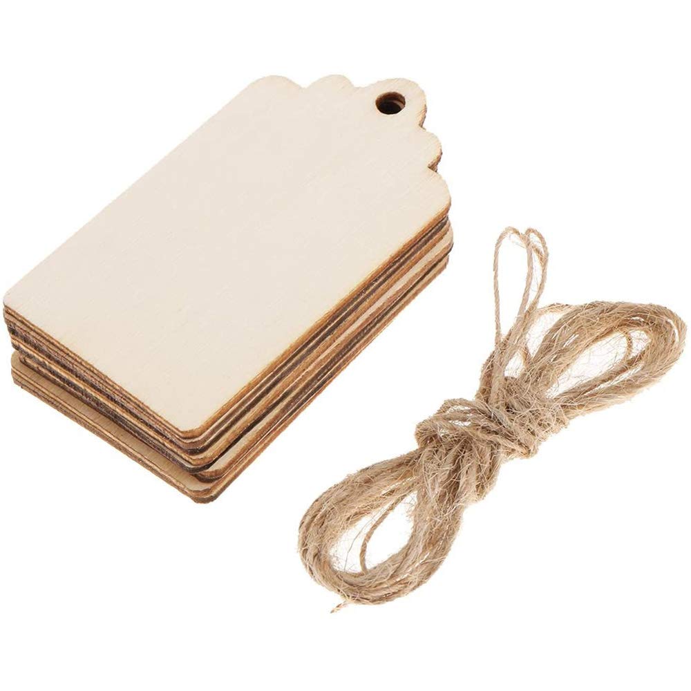 POFET 100pcs Unfinished Wooden Gift Tags Hanging Label for Wedding Party Decoration
