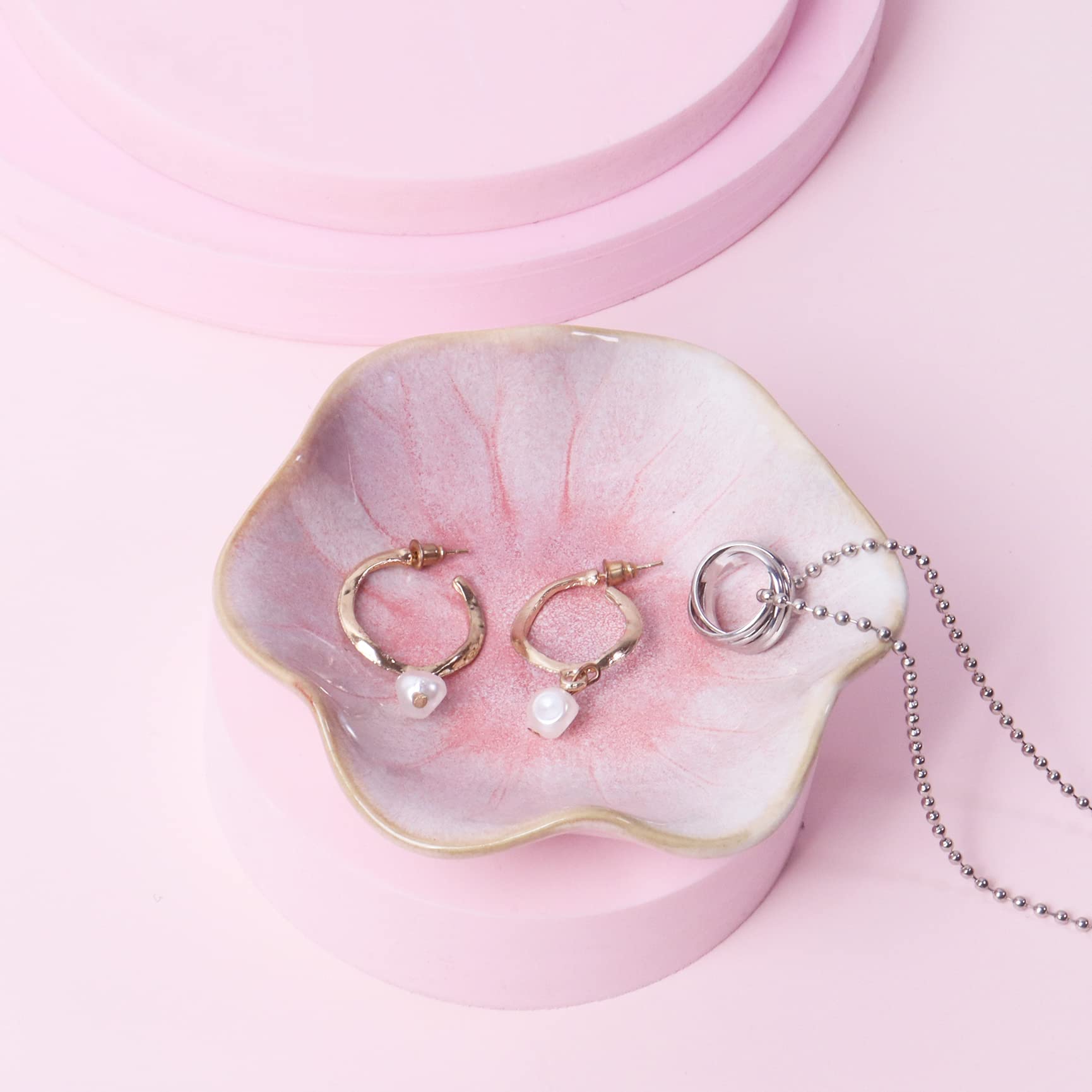 Nideen Ceramic Trinket Dish Ring Dish, Decorative Trinket Tray Jewellery Dish, Gift for Women, Her, Mother, Wedding Bridal Shower, Birthday, Pink