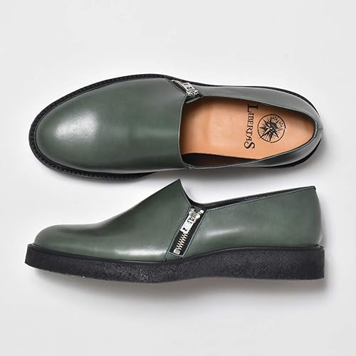 Amazon リベルタス 在庫処分 日本製 本革 スリッポン メンズ 厚底 ウェジソール ジップデザイン ファスナーデザイン クレープソール ローファー 3 26 5 27 0cm グリーン 緑 Libertas リベルタス メッセンジャーバッグ