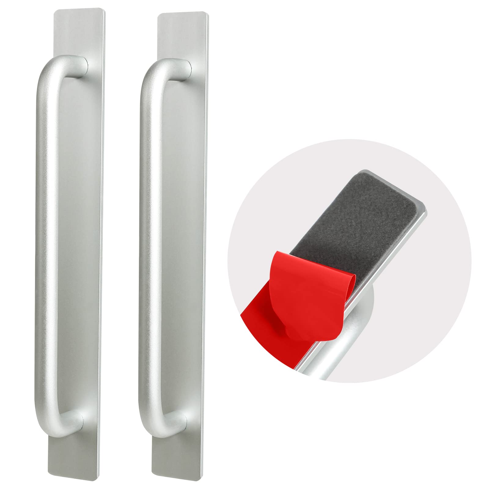Photo 1 of 2pcs Self-Stick Instant Cabinet Drawer Handles Pulls | Aluminum Alloy Drawer Push Pull Handles Helper with Adhesive Door Handle for Kitchen Cabinet Drawer Window Sliding Closet (silver, Small(147mm))