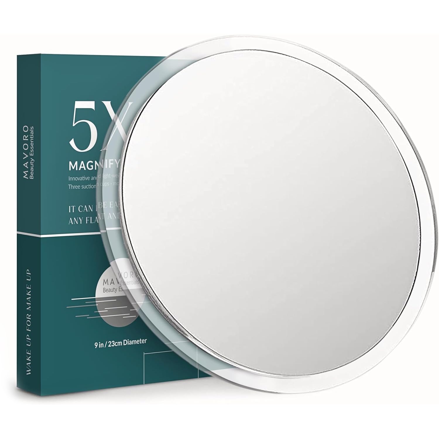 Mavoro 22.5cm Magnifying Mirror with 3 Strong Suction Cups | 5X Magnification | Portable Travel Makeup & Cosmetic Mirror (5X)