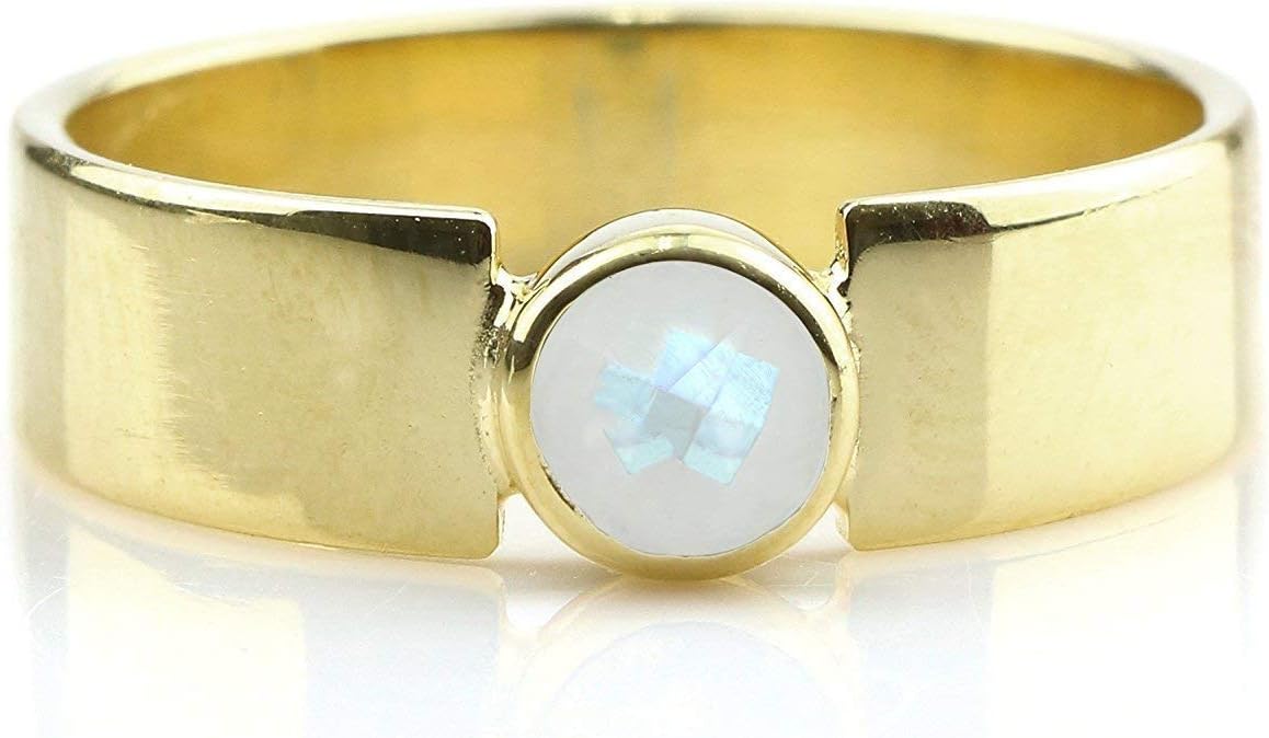 Rainbow Moonstone Ring, Thick Wide Ring, Gold Ring, Gemstone Ring, Birthstone Ring, Bridesmaid Rings, Mom Ring