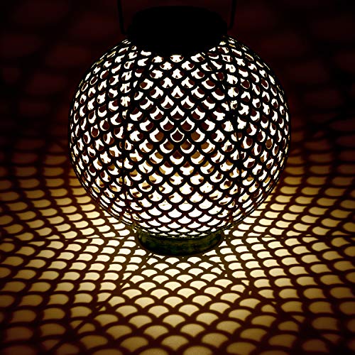 Solar Lanterns Outdoor Hanging Solar Lights with Handle Retro Waterproof Solar Garden Lantern Decor for Yard Tree Fence Patio, Blue and Brown