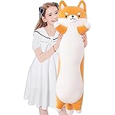 Somao Long Shiba Inu Plush Body Pillow Giant Stuffed Animal Corgi Dog Plush Toys Hugging Pillow, Soft Long Dog Sleeping Cushion Gifts for Girls Boys (Yellow, 70cm/27.5inch)