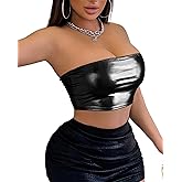 Women's Metallic Shiny Tube Top - Strapless Party Crop Top for Rave, Festival & Night Out