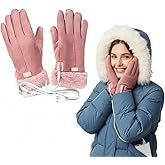 Rechargeable USB Heated Gloves for Women, Winter Thermal Fleece Gloves Electric Warm Mittens Waterproof Suede for Cold Weather Use and Arthritis Hand Friendly, Touchscreen, 3 Temperature-Regulating