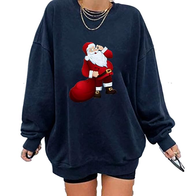 Buy Women's Christmas Santa Long Sleeve Sweatshirts Lightweight Casual Pullover Tops at Amazon.in