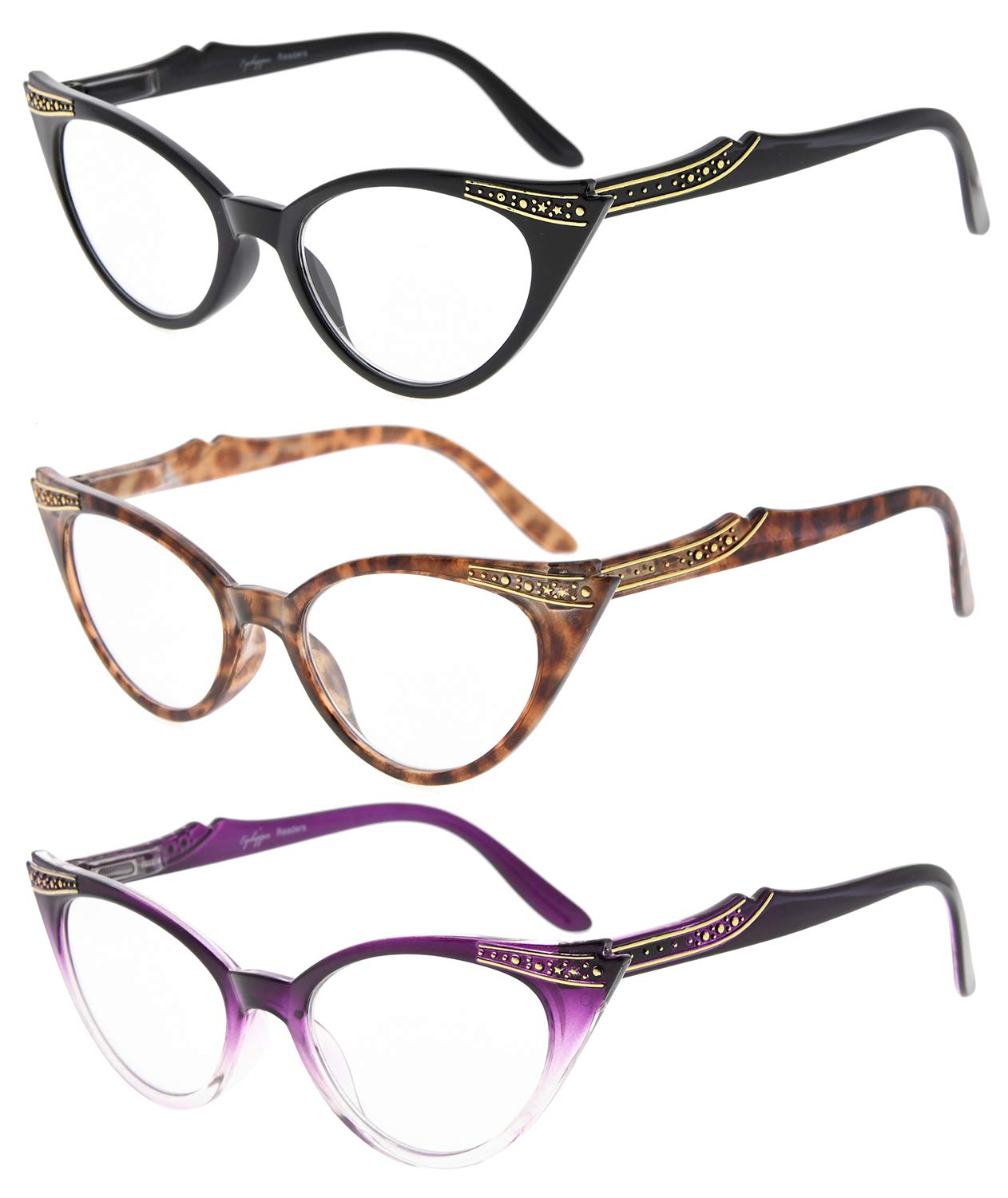 Eyekepper Womens 3 Pairs Reading Glasses Ladies' Vintage Cat Eye Readers (Black/Tortoise/Purple Transparent, 0.50) — image 1