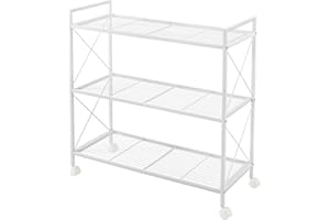 SONGMICS 3-Tier Metal Storage Rack with Wheels, Mesh Shelving Unit with X Side Frames, 31.5-Inch Width, for Entryway, Kitchen