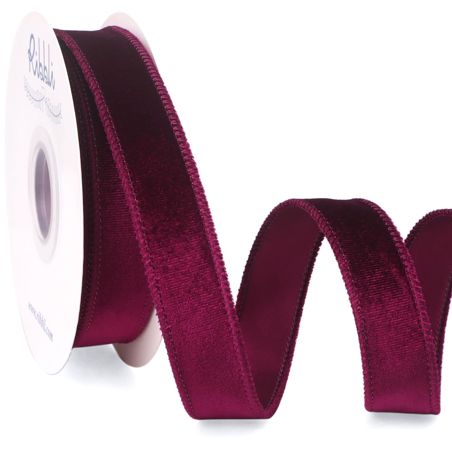Photo 1 of Ribbli Burgundy Velvet Wired Ribbon 1 Inch Velvet with Satin Christmas Ribbon for Gift Wrapping Christmas Tree Decoration Crafts Wreaths Supplies-Continuous 10 Yards