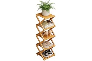 Bamboo Shoe Rack - No Assembly Required, Tall Narrow Foldable Shoe Organizer, Space-Saving Multifunctional Shelf for Entryway