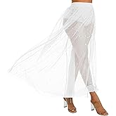 Rave Outfits for Women 2 in 1 Sheer Skirt Festival Clubwear Mesh High Waist Print A Line Maxi Skirt