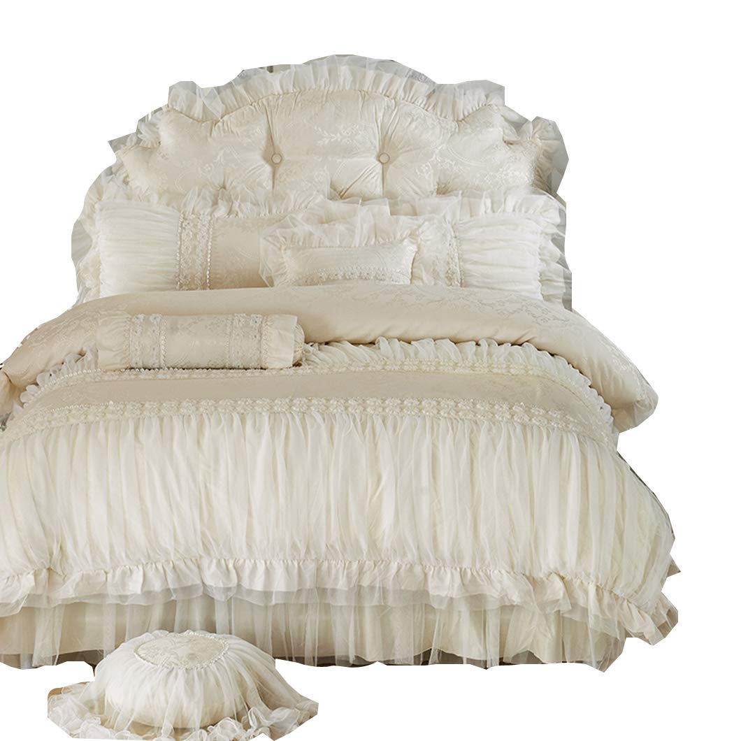 Mua 姫系 寝具カバー 3点セット セミダブル 綿 エレガント ベッドスカート アイボリー 花 フリル 爽やか 清潔感 枕カバー 白 かわいい 布団カバー 掛け布団カバー コットン ジャガード織り 刺繍 おしゃれ 四季節通用 ベット用セット プリンセス 固定ヒモ付き 洗濯可