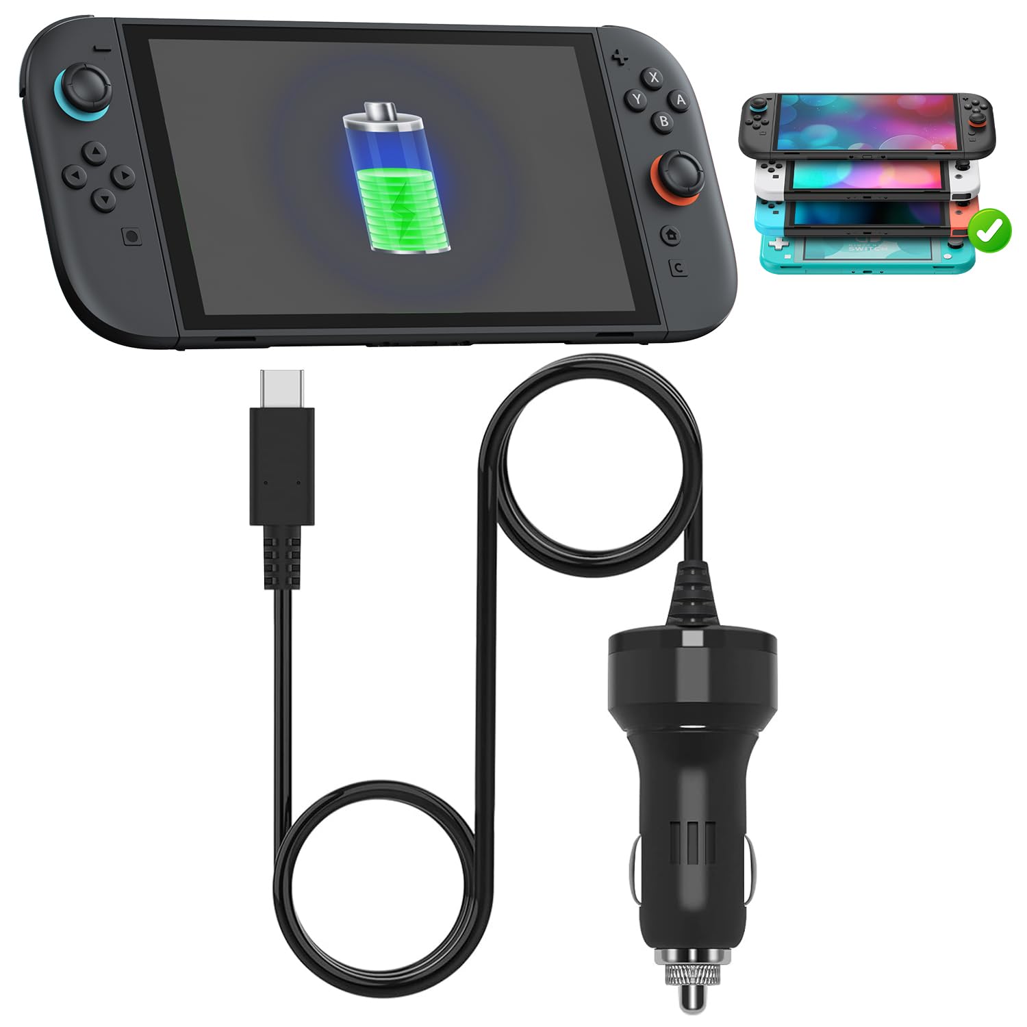 Car Charger Compatible with Switch 2/OLED/1, FYOUNG High Speed Car Charging Adapter Replacement for Switch 2 (6.5 FT USB Type-C Charger Cable)